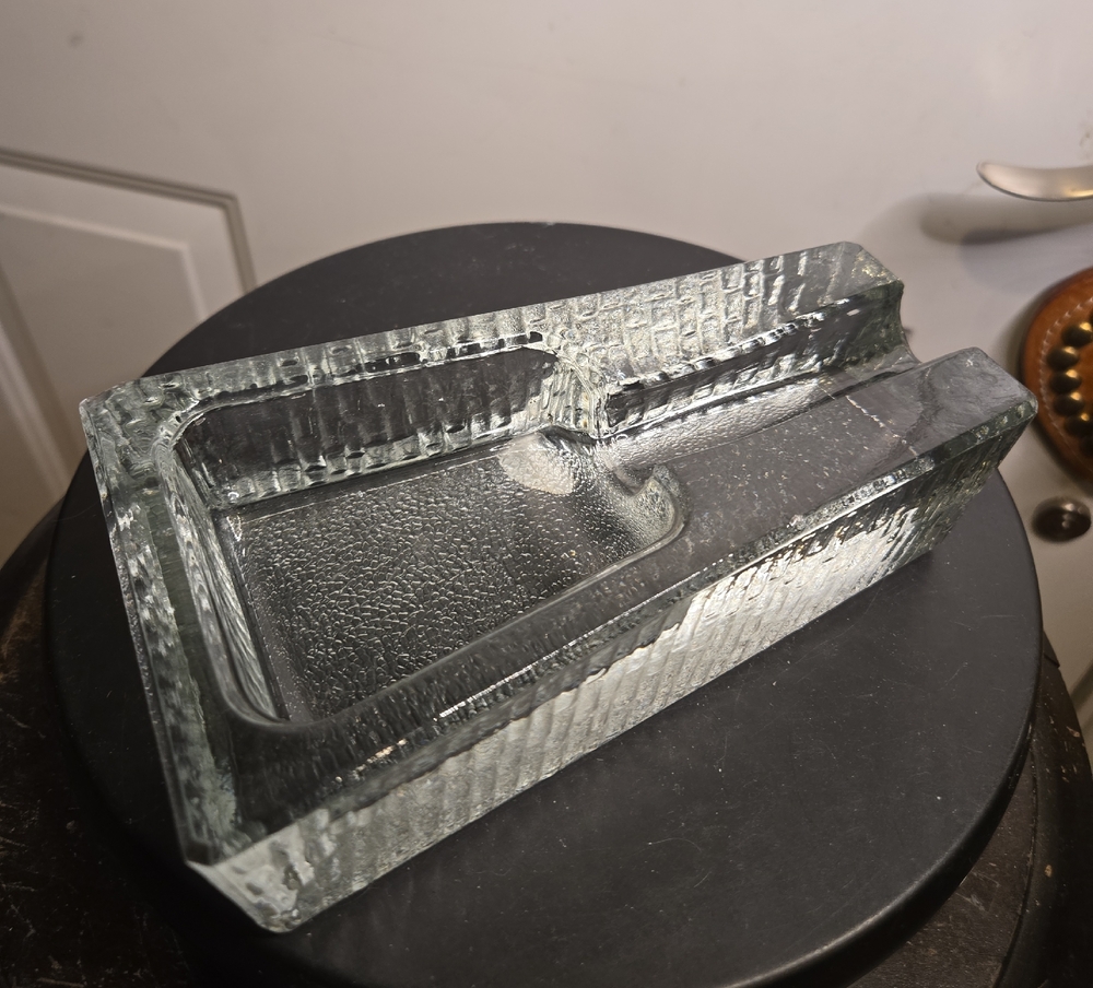 Blenko Style Cigar Pipe Ashtray / Rest / Holder Mid Century Thick Clear Glass